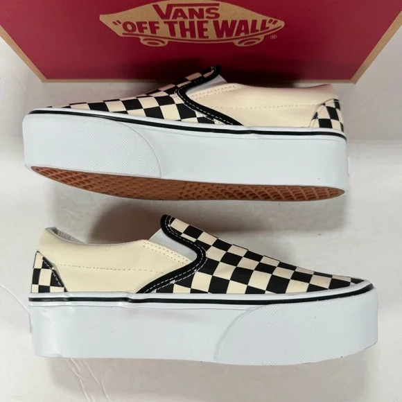 Vans Classic Slip-On Stackform Checkerboard Black Classic White Sneakers Women 8 - Picture 8 of 12